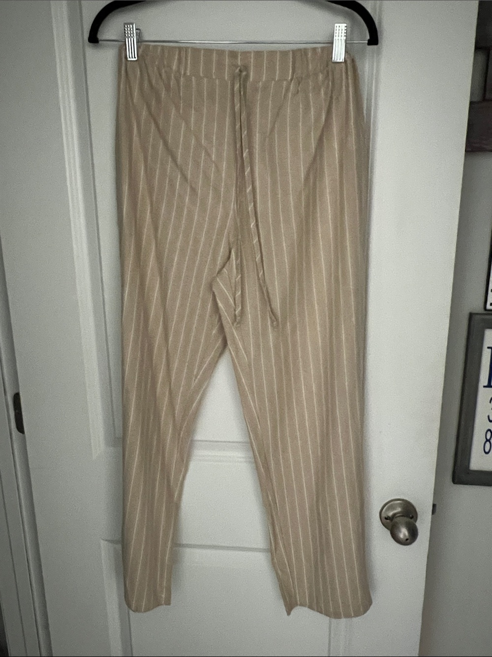 SHEIN Beige Pinstripe Drawstring Chinos